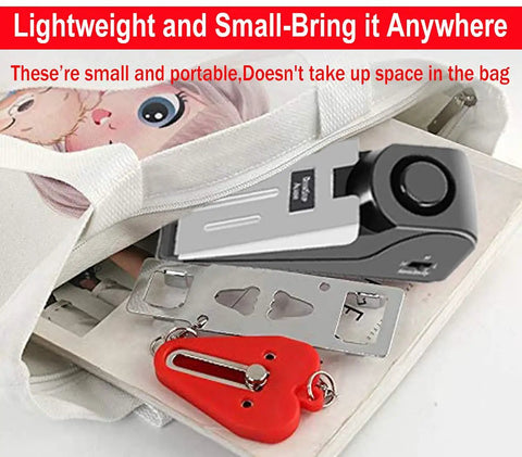 Pocket Door Lock And Alarm Dual Protection For Hotels And Travel Stays Pink Portable Door Stop Self Defense Tool in bag