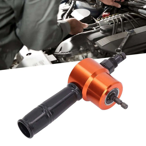 Double Head Sheet Metal Cutter Nibbler Tool With 360 Degree Adjustable Heads for auto repair use, shown with equipment and engine.