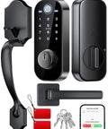 Secure Your Home Base For Good With This Top Shelf 7 In 1 Smart Front Door Lock Set featuring a sturdy handle and control app.