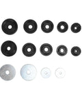 Pro Grade Dimple Die Set With Backup Plates For Hydraulic Punch Kit, includes dies and plates for clean dimpled holes on sheet metal.