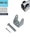 BRK-02 mounting bracket kit: two silver U-shaped brackets with mounting holes, plus pin and cotter pin.