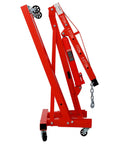Foldable Hydraulic Engine Hoist And Cherry Picker With Six Heavy Duty Steel Casters 4400 LB Capacity Badass Workhorse Shop Crane For Garage Mechanics And Repair Red side view