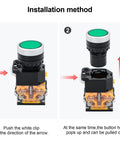 Installation steps for Two Pack Red And Green Momentary Push Button Switch Self Reset 1NO 1NC DPST Ui 690V Ith 10A
