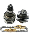 Premium JF018 Auto Transmission Sprocket Pulley Chain Set For Nissan CVT Gearbox with 28 Teeth alloy steel components and chain.