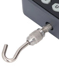 Heavy Duty Digital Push Pull Force Gauge Features Slick Color Display And Smooth Computer Data Sync Kickin 1000N Capacity with metal hook attachment.