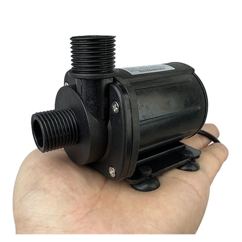 Heavy Duty 3000L/h Submersible Water Pump With Automatic Control 12/24V DC shown in hand, compact size, ideal for industrial use.