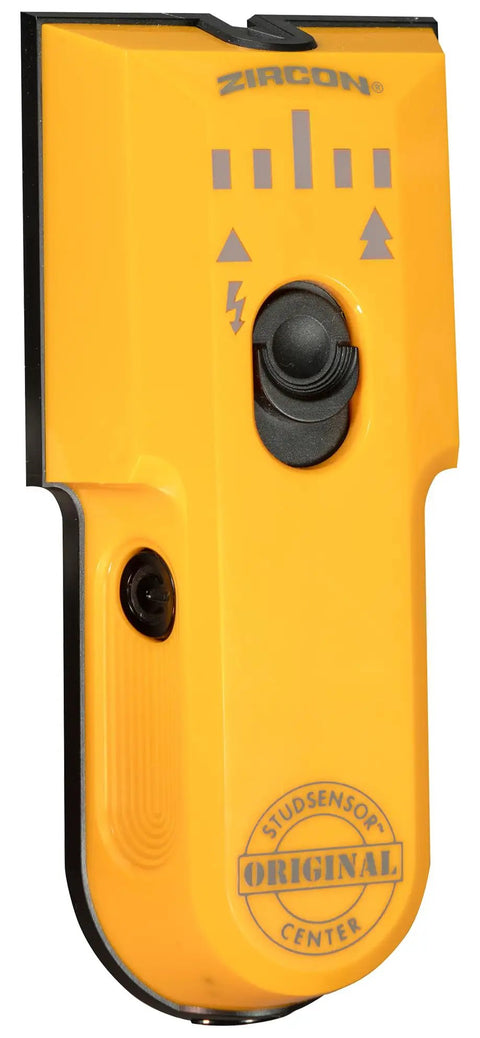 Real Deal Center And Edge Stud Finder With Live Wire Detector, handheld yellow tool for accurate stud locating.