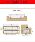 Diagram showing dimensions for Hidden Door Hinges 6 Inch Heavy Duty Concealed 180 Degree Swing 3 Way Adjustable Butt Hinges