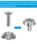 Top Notch Stainless Steel Countersunk Washer With Smooth Cnc Finish And Rock Solid Flush Mount Cup Gasket Design Built Tough For Heavy Duty Industrial Construction Jobs, showing washer and screw.