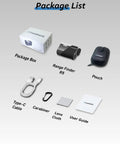 Ultra Compact Golf Range Finder With Slope And Triangulation package contents including box, pouch, cable, and user guide