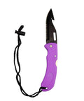 Foldable Dive Knife With Pointed Tip Black Stainless Steel Blade, Ultra Compact And Lightweight, Rust-Resistant, Purple Handle