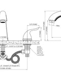 Technical drawing of Elegant Widespread Roman Tub Faucet With Chrome Plated Finish Winged Two-Lever Handles For Quick Temp And Flow Control Aerated Stream For Minimizing Splash Classic Bath Upgrade With Durable Valve Design.