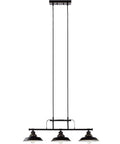 Kitchen Island Pendant Light Three Light Industrial Ceiling Fixture With Metal Shades Matte Black Finish frontal view