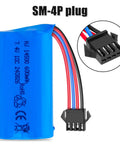 7.4V 600mAh Li Ion Two Pack Rechargeable Battery 2S With SM 4P Plug And USB Charger Cable For Gel Blaster RC Boat And Car Use Power Up Your Remote Control Gear, showing blue battery pack with SM-4P plug connector.