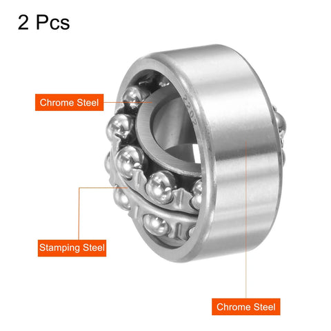 2202 Self Aligning Ball Bearings Featuring A Bulletproof 15mm Bore And 35mm Outer Diameter Handling Heavy Loads Like A Pro Double Row Chrome Steel Two Pack image showing chrome and stamping steel details.
