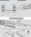 Installation diagram for Heavy Duty Drawer Slides With Lock Function Smooth As Butter Telescoping Ball Bearing Soft Close stainless steel track.