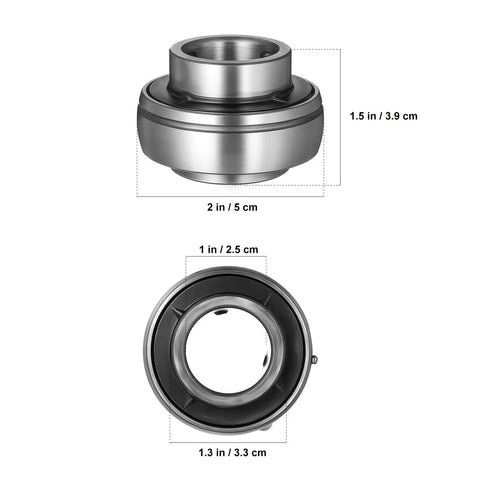 2 Pack UC205-16 Outer Spherical Insert Bearings; stainless steel; dimensions shown; ideal for heavy duty applications.