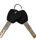 Two black car keys on a metal ring, ideal for use with a Programmable Time Lock Safe Featuring Anti Bounce Mechanism For Habit Control And Impulse Management.