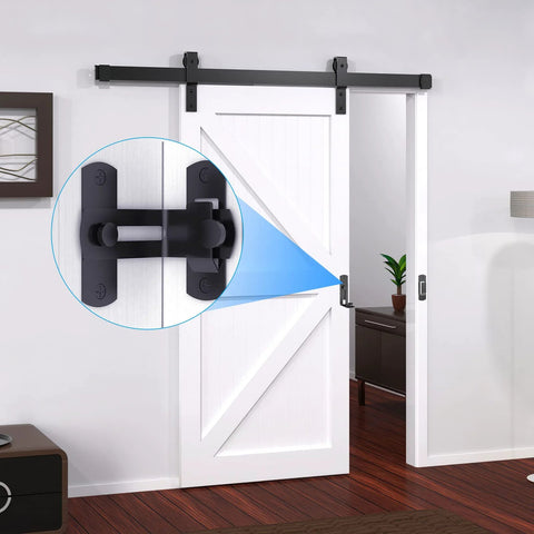 90 Degree Flip Barn Door Lock For Privacy And Security 304 Stainless Steel Gate Latch on sliding door, installed view