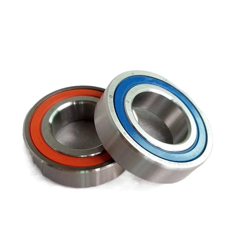 Built Tough High Precision Angular Contact Bearing For CNC Engraving Machines Single Row Models 7200 Through 7205 With Double Shields and blue and orange shielded bearings.