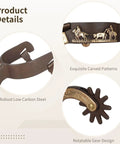 Western Cowboy Boots Spurs With Rotatable Gear Antique Copper And Brass Finish showing engraved trims and low carbon steel detail