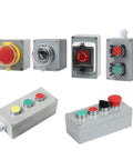 Explosion proof control box with various buttons, designed for industrial use, waterproof and resistant to high temperatures and oil exposure.