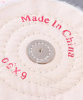Close-up of Two Pack 6 Inch White Cloth Polishing Buffing Wheels for Jewelry and Stainless Steel showing stitching detail
