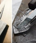Close-up of Venetian Plaster Trowel Set 3 Piece Flexible Stainless Steel Blades 0.3mm being used on plaster surface