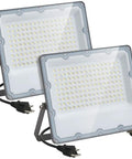 Dual Pack 100W LED Flood Lights With Plug, 12000 Lumens Bright Daylight 6000K, IP66 Waterproof Outdoor Work Lights