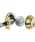 Heavy Duty Solid Brass Smart Deadbolt With Reliable Wifi And Bluetooth Hookup For Top Shelf Door Security In Sleek Polished Chrome Finish showing components from multiple angles.