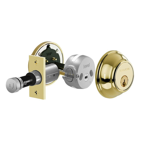 Heavy Duty Solid Brass Smart Deadbolt With Reliable Wifi And Bluetooth Hookup For Top Shelf Door Security In Sleek Polished Chrome Finish showing components from multiple angles.