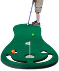 Child using Indoor and Outdoor Golf Putting Practice Mat Set With 78 By 24 Inch Realistic Green, Pro Grade Adjustable Putter, and 3 Balls