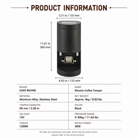 Take Your Home Brew Game To The Next Level With This Sleek 58mm Electric Coffee Tamper black aluminum alloy material.