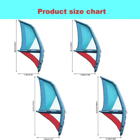 Size chart of Inflatable Kite Surf Wing Board With 5.2 Square Meters Wing Surface Includes Pump Ideal For Wing Shaped Surfing Windsurfing