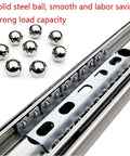 Heavy Duty Lock Drawer Slides Feature Built Tough Side Mount Brackets Plus Three Fold Ball Bearing Tracks For Fully Extended Smooth Ride Handling Two Sixty Four Pounds On Rust Resistant Steel Workshop Furniture Hardware with steel ball bearings for smooth operation.