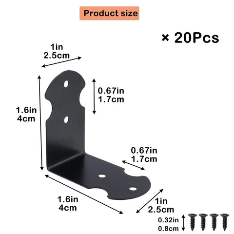 Badass Heavy Duty Iron Corner Protectors For Furniture Black Right Angle Edge Guards To Block Wear And Tear Sick Finish 20 Piece Set with dimensions.