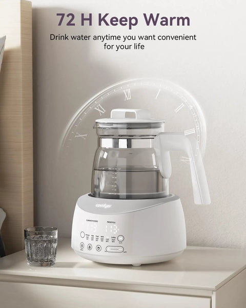 Bottle Warmer With Night Light And Fast Cooling Fan Instant Water Warmer For Bottles Electric Tea Kettle Style Warmer on shelf.