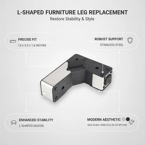 L Shaped Stainless Steel Furniture Leg Replacement For Sofas Beds Cabinets And More, 13 By 3.3 By 1.6 Inches, Heavy Duty Built To Last Support