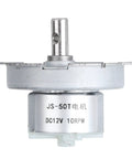 Compact DC 12V Micro Gear Reduction Motor High Torque Low Noise Built Tough For Daily Grind Silent Operation Perfect For Household Appliances Electric Fans Christmas Trees, showing the silver motor with a steel shaft.