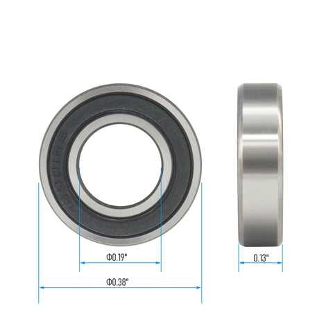 Front and side view of Miniature Deep Groove Ball Bearing R166-2RS 3/16 Inch Bore 3/8 Inch Outer Diameter 1/8 Inch Width, chrome steel