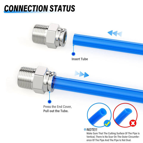 Stainless Steel Push To Connect Fittings Built Tough Straight Male One Quarter Inch Tube OD To One Quarter Inch NPT Thread 304 Stainless 435 Psi Working Pressure Pack Of Five Fits PU PA Tubing installation guide