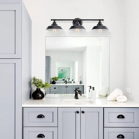 Farmhouse Black 3 Light Vanity Light Fixture For Bathroom Kitchen Hallway Dressing Table With Matte Black Finish And White Interior