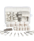 Top Tier 100 Piece Wool Felt Buffing Wheel Kit With Full Size Assortment For Drill Tools And Rotary Grinders Delivers A Slick Finish For Metalworking And Garage Projects, featuring white wool pads and metal shanks.