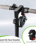 Beefy 12mm Coiled Cable Lock With Mounting Bracket for scooters, attached to handlebars, showing adjustable size bracket.