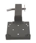 Universal 2 Inch Receiver Hitch Winch Mount for ATV UTV, black powder-coated steel, pre-drilled holes, front view.
