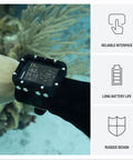 Diver wearing Descent X30 Dive Computer Go-To Rugged Buddy with Surface GPS, showing 2.4 inch color display underwater.