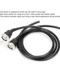 Dual Stainless Steel Handlebar Headlight Switch With Bright Blue LED Power Indicator For Motorcycles, coiled cables shown