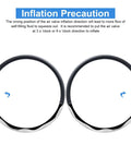 Two Pack 700C Self Sealing Bike Tubes 35C To 43C with AV48mm Valve showing inflation direction guidance