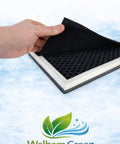 Person holding Three In One Replacement Filter For Oregon Scientific CF8410 Air Purifier With Pro Grade True HEPA Activated Carbon