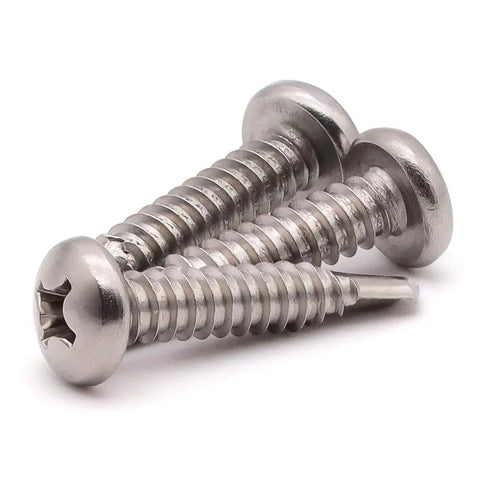 50 Pack 12 X 1 Inch Pan Head Self Drilling Screws For Metal Heavy Duty Phillips Drive Tek Screws 410 Stainless Steel Full Thread Self Tapping Fasteners close-up view